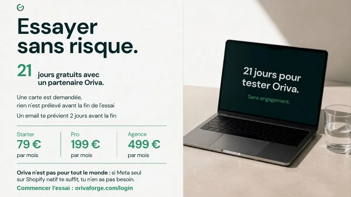 Eighth slide of the sales deck, in French: “Try it risk-free”, with the free trial and the three plans.